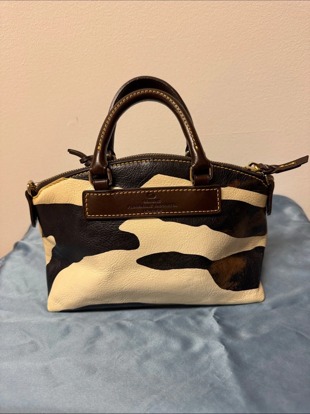 Dooney & Bourke Mini Juliette Brown and Cream Zebra Striped Leather Satchel